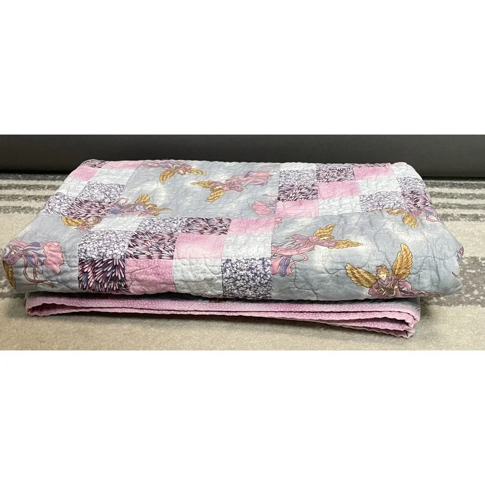 VTG Patchwork Quilt Blanket Angels Cottagecore Victorian Trip Around The World‎